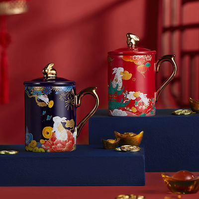quality Custom 3d Keramik Mug 3d Biru Mug Dengan Gelang Emas Rumah Teh Holiday Hadiah factory